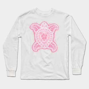 Pasifika Turtle - white on pink Long Sleeve T-Shirt